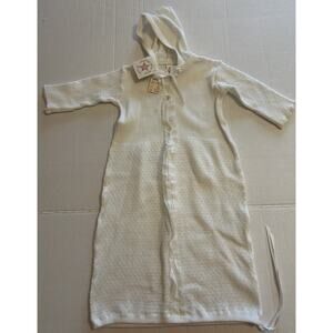 Vtg Paty Baby Gown White Size 6 Months Lace Knit Ribbon Tie Hooded USA NOS